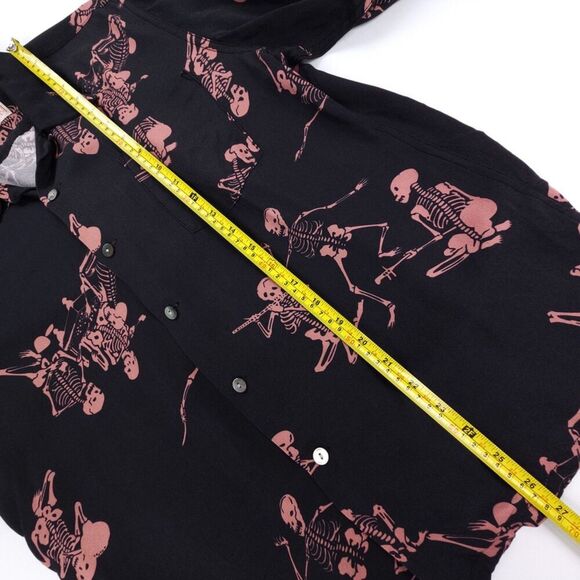 LABOUR UNION 1986 Long Sleeve Button Down Shit Novelty Skeleton Print Black - Picture 4 of 7